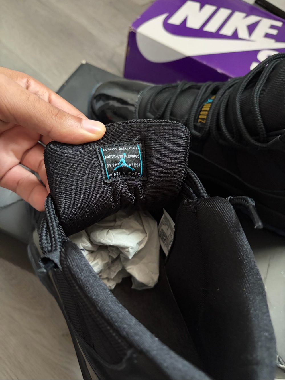 Jordan Black Basketball Sneakers with Patent Leather Accents